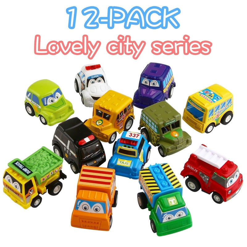 Funcorn Toys Pull Back Car, 12 Pack Assorted Mini Plastic Vehicle Set, Pull Back Truck and Car Toys for Boys Kids Toddler Party Favors,Die Cast Car Toy Play Set - Image 5