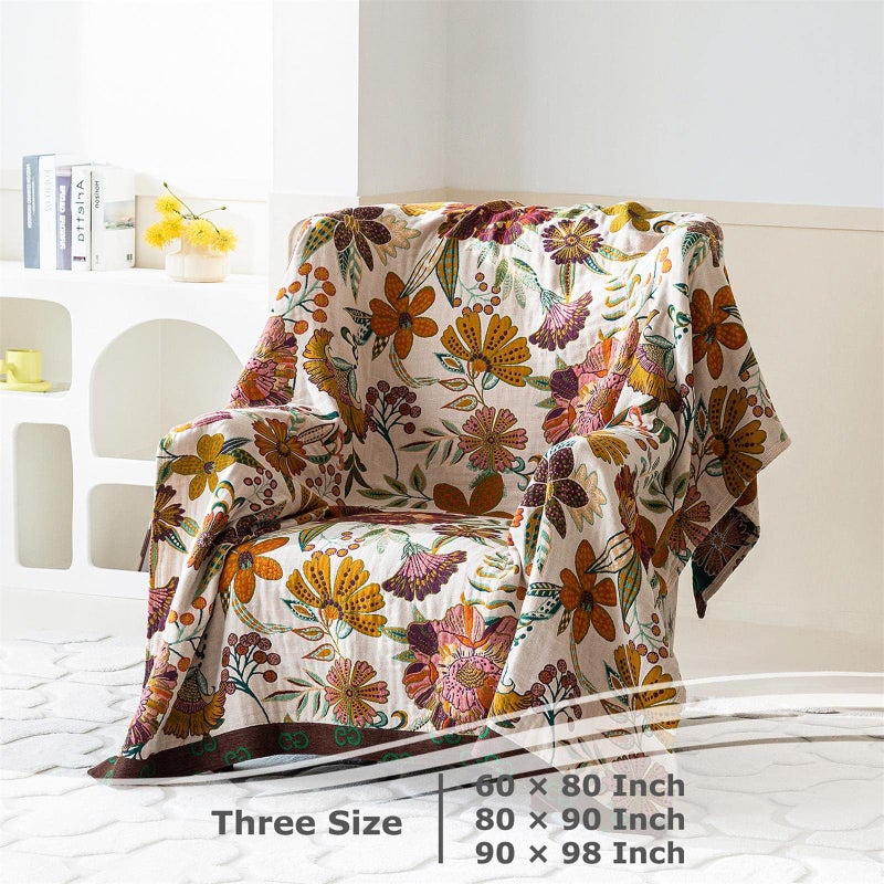 LUTBM Boho Throw Blanket for Bed 100% Cotton Soft Breathable Quilt Floral Leaves Embroidery Home Decor Reversible Bed Spring Blankets,60"x80" All Season Twin Blankets for Sofa Couch Chair - Image 5
