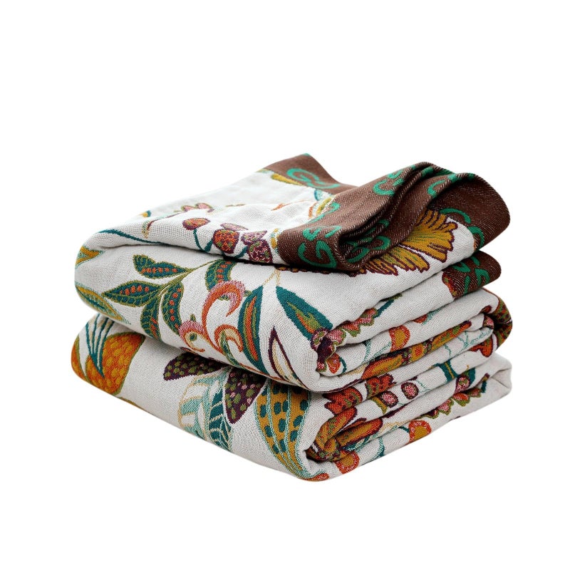 LUTBM Boho Throw Blanket for Bed 100% Cotton Soft Breathable Quilt Floral Leaves Embroidery Home Decor Reversible Bed Spring Blankets,60"x80" All Season Twin Blankets for Sofa Couch Chair - Image 1