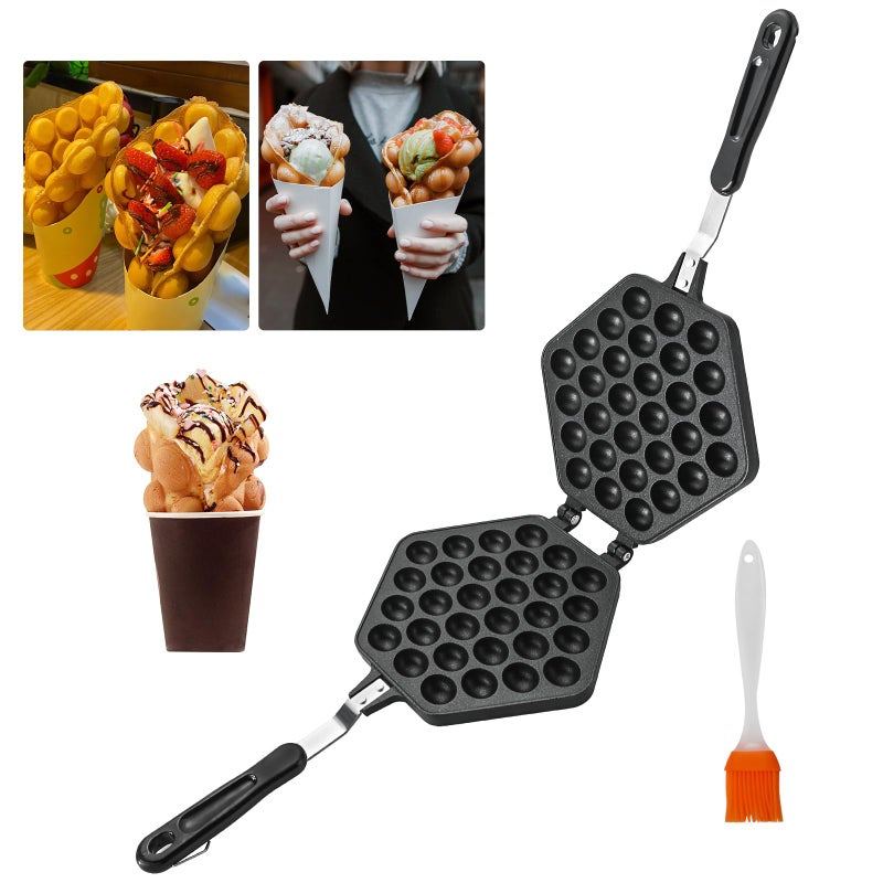 MAOPINER MAOPINER Bubble Waffle Maker Pan Waffle Cake Mold Pot Nonstick Double Side Egg Waffle Maker for Breakfast Lunch Household Cafe Restaurant Cake Shop 
