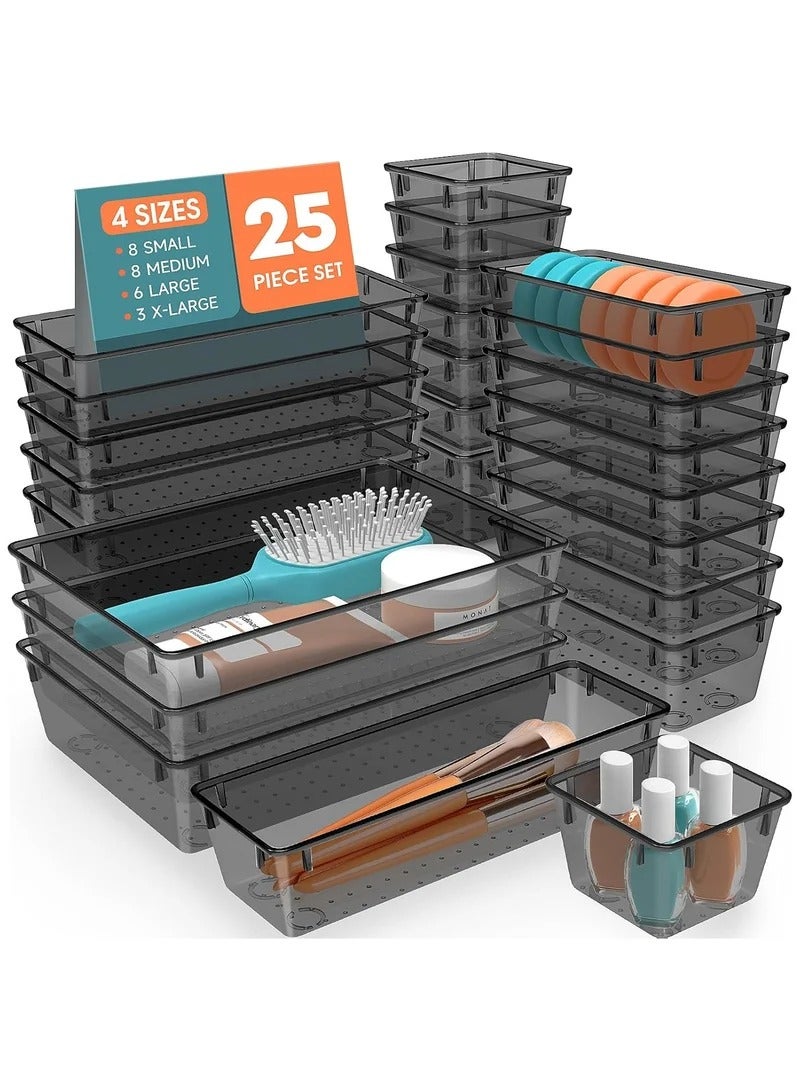 rayze 25 PCS Plastic Drawer Organizer Set, 4-Size Versatile Organizer Trays & storage Bins for Makeup, Jewelry, and Gadgets in Bathroom, Bedroom and Office - Image 1