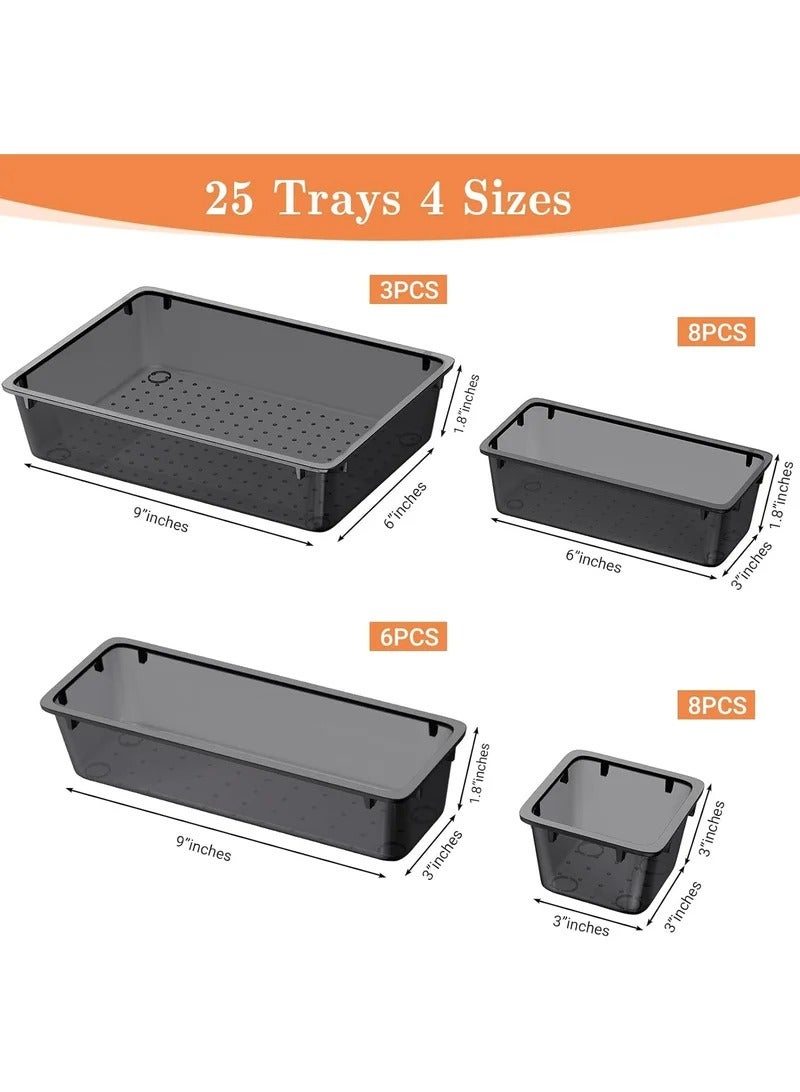 rayze 25 PCS Plastic Drawer Organizer Set, 4-Size Versatile Organizer Trays & storage Bins for Makeup, Jewelry, and Gadgets in Bathroom, Bedroom and Office - Image 3