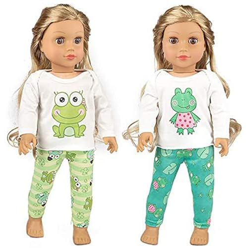 Ecore Fun 2 Sets 1618 Inch Doll Clothes Pajamas Outfits for 18 Inch Girl Doll 2 Pcs Tops 2 Pcs Pants - Image 1