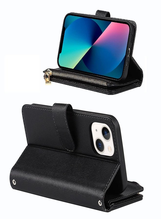 Jaorty for iPhone 13/14 Phone Case Wallet with Card Holder, Crossbody Case with Strap Shoulder Lanyard, Zipper Pocket PU Leather Purse for iPhone 13, 6.1 Inch Black - Image 3