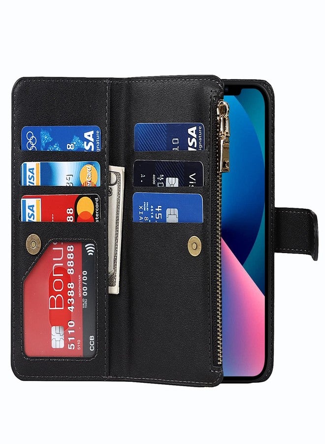 Jaorty for iPhone 13/14 Phone Case Wallet with Card Holder, Crossbody Case with Strap Shoulder Lanyard, Zipper Pocket PU Leather Purse for iPhone 13, 6.1 Inch Black - Image 5