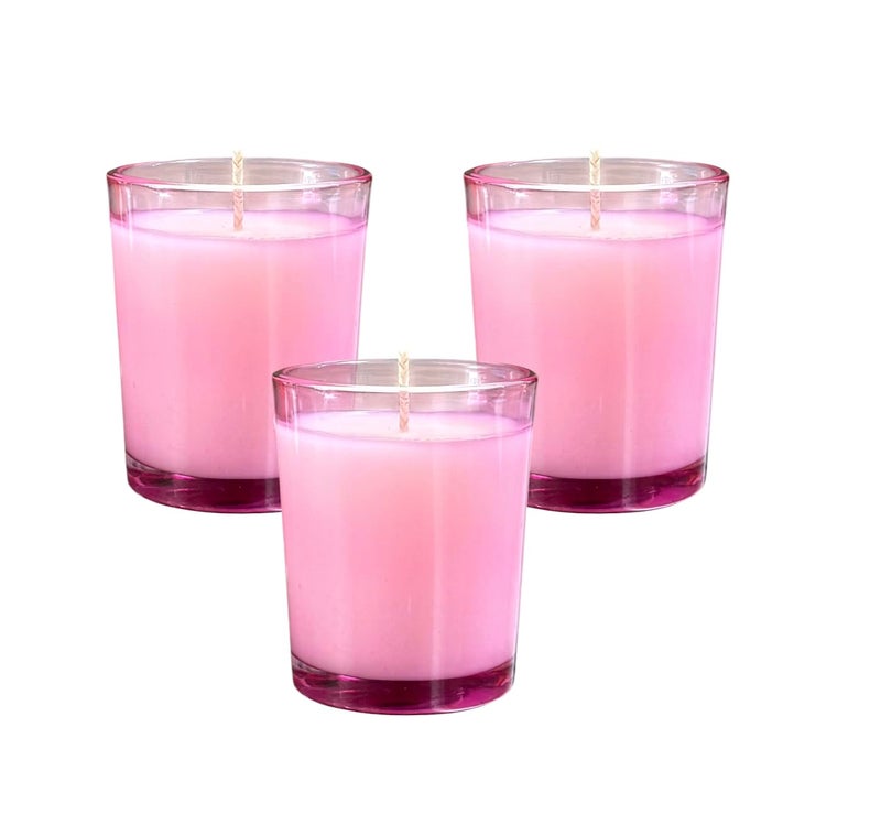 Mister Candle Pink Color Filled Glass Votive Candles Jar Perfect Home Decoration Wedding Favors Hand Poured in USA Set of 12 Citronella