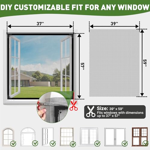 HOFUDON Window Screen Adjustable Magnetic Window Screen Replacement Max 39” x 59”, DIY Fiberglass Mesh Window Screens for House Windows Black Frame Grey Mesh - Image 5