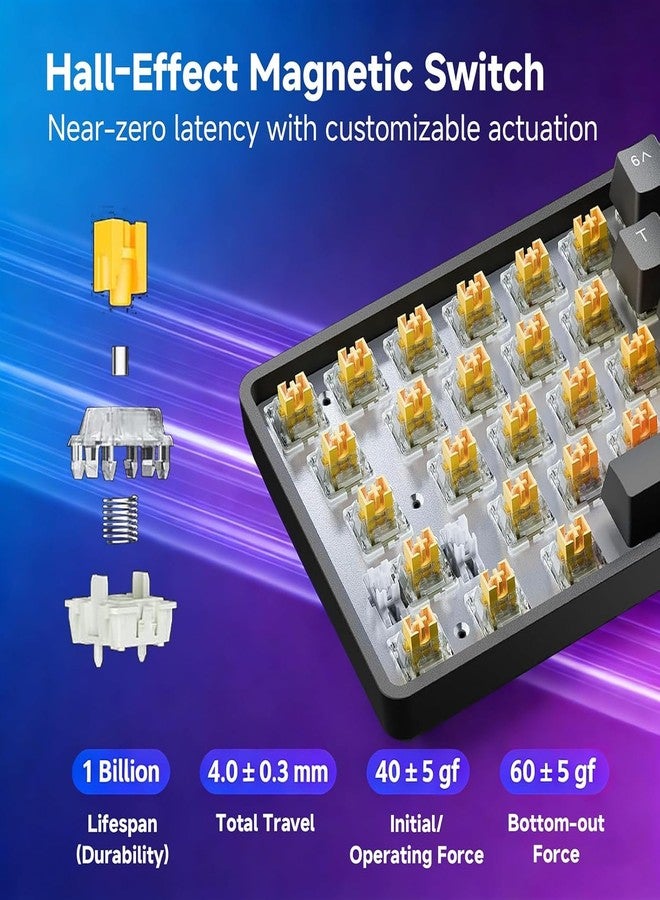 TMKB Technology Mechanical KeyBoard لوحة مفاتيح الألعاب المغناطيسية TMKB T68-C HE بنسبة 60%، بتردد 8000 هرتز، واستجابة سريعة 0.02 مم - زمن استجابة أقل من 0.3 مللي ثانية، لوحة مفاتيح ميكانيكية سلكية مدمجة بـ 68 مفتاحًا بتقنية تأثير هول، مناسبة للاعبي الكمبيوتر، مع برنامج تشغيل عبر الإنترنت (أسود) - Image 3