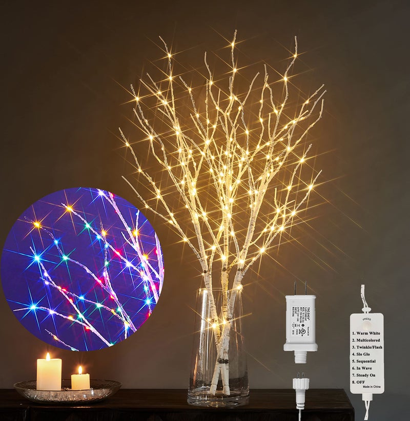 LITBLOOM Lighted Birch Twig Branches Plug in with 8 Function150 Multi Color and Warm White Fairy Lights 30IN for Christmas Holiday Home Decoration Indoor Outdoor