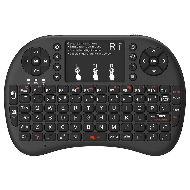 Rii 2.4GHz Mini Wireless Keyboard with Touchpadï¼†QWERTY Keyboard, Backlit Portable with Remote Control for Laptop/PC/Tablets/Windows/Mac/TV/Xbox/PS3/Raspberry Pi .(Black) - Image 1