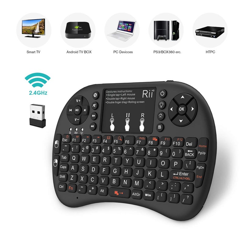 Rii 2.4GHz Mini Wireless Keyboard with Touchpadï¼†QWERTY Keyboard, Backlit Portable with Remote Control for Laptop/PC/Tablets/Windows/Mac/TV/Xbox/PS3/Raspberry Pi .(Black) - Image 3