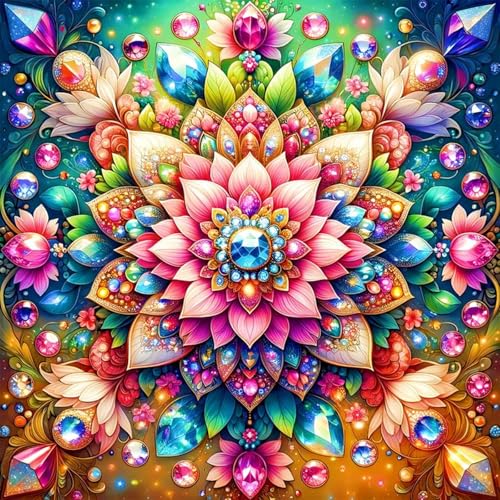 Ekuxom Mandala Diamond Art Kits for Adults-Flowers Diamond Painting Kits for Adults-5D DIY Full Round Drill Gem Art for Home Wall Decor Gifts 14x14inch - Image 1