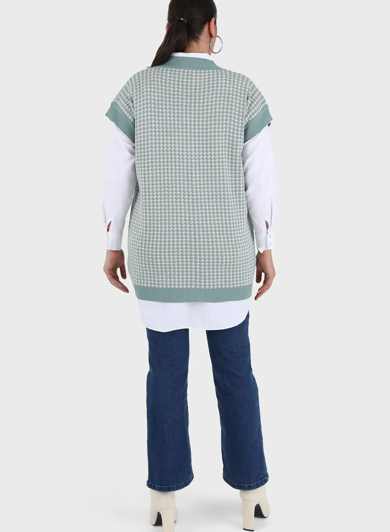 Alia by modanisa V-Neck Knitted Tunic