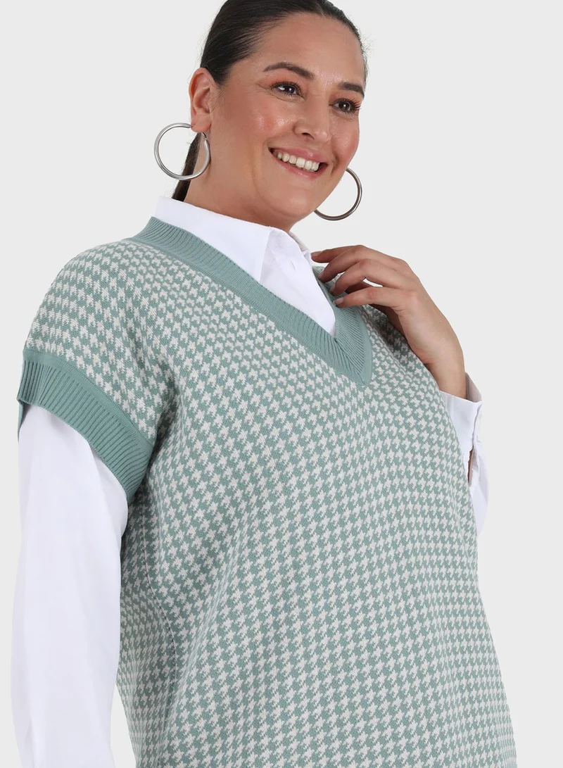 Alia by modanisa V-Neck Knitted Tunic