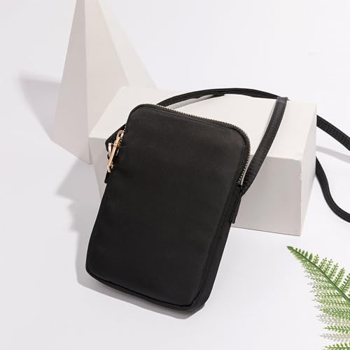 YONBEN Small Crossbody Purse Zipper Cell Phone Bag Mini Shoulder Purse Wallet Smart Phone Wallet with Credit Card Solts (Black-Nylon) - Image 5