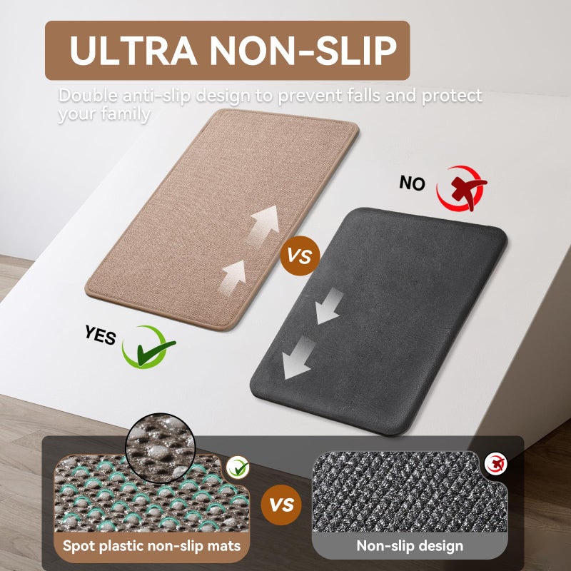 YDKGL Kitchen Rugs Mat Non Slip Washable, Linen-Look 0.3" Thick Soft Cushioned Absorbent Kitchen Mats for Floor, Mild Anti-Fatigue Runner Rug Sink Mat Laundry Standing Mats, Easy Clean, Brown 17"x30" - Image 3