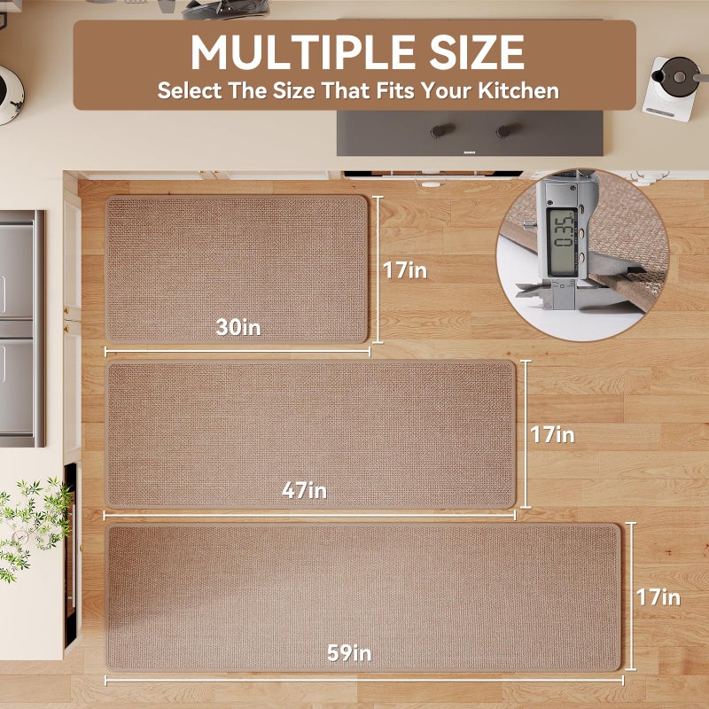 YDKGL Kitchen Rugs Mat Non Slip Washable, Linen-Look 0.3" Thick Soft Cushioned Absorbent Kitchen Mats for Floor, Mild Anti-Fatigue Runner Rug Sink Mat Laundry Standing Mats, Easy Clean, Brown 17"x30" - Image 2