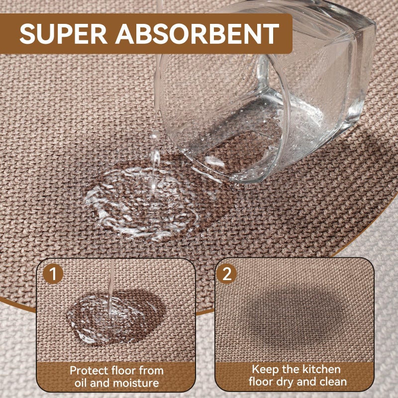 YDKGL Kitchen Rugs Mat Non Slip Washable, Linen-Look 0.3" Thick Soft Cushioned Absorbent Kitchen Mats for Floor, Mild Anti-Fatigue Runner Rug Sink Mat Laundry Standing Mats, Easy Clean, Brown 17"x30" - Image 5