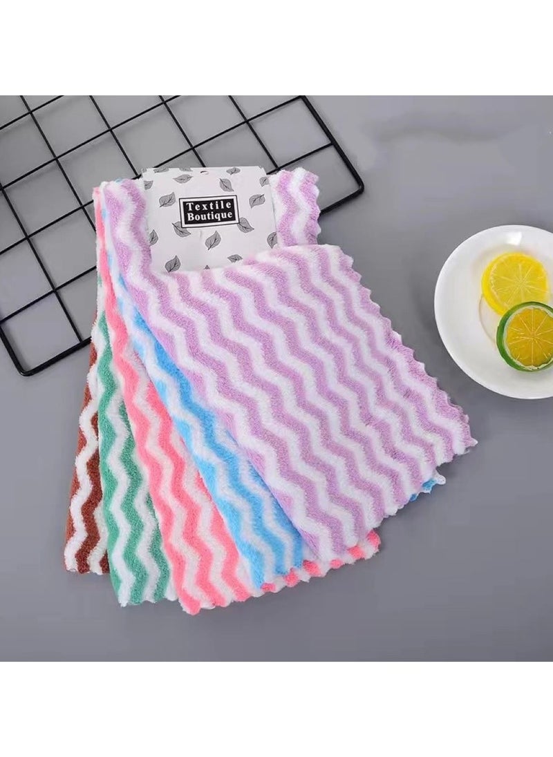 ماركة غير محددة Super Absorbent Microfiber Non Stick Oil Anti-grease Efficient Washing Dish Dirt Cleaning Kitchen Towel - 5pcs (Random Colors)  - Image 1