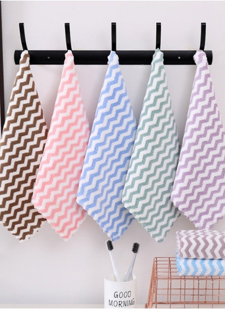 ماركة غير محددة Super Absorbent Microfiber Non Stick Oil Anti-grease Efficient Washing Dish Dirt Cleaning Kitchen Towel - 5pcs (Random Colors)  - Image 2