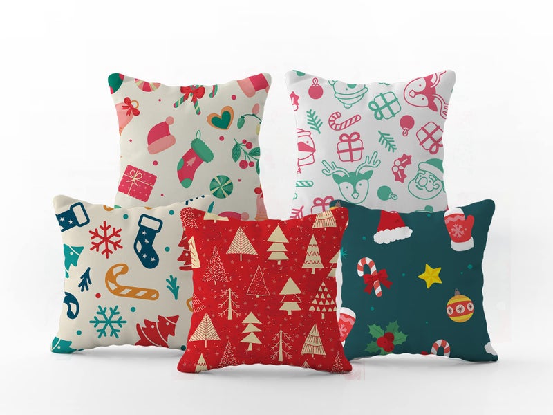 HOOPY Canvas Set of 5 Designer Decorative Throw Pillow/Cushion Covers (16 Inch X 16 Inch, Christmas, 100 TC,Multicolor - Image 4