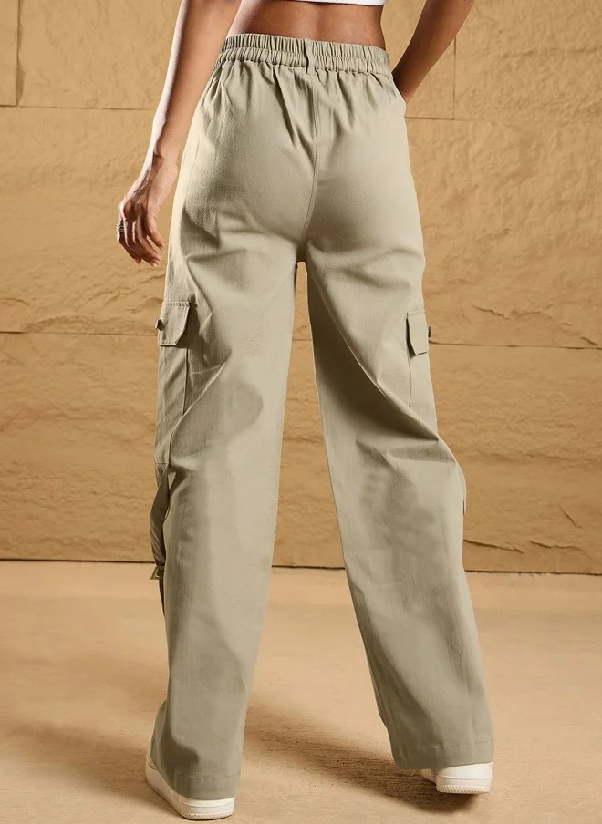 SASSAFRAS Beige High-Rise Cargos Trousers for Women