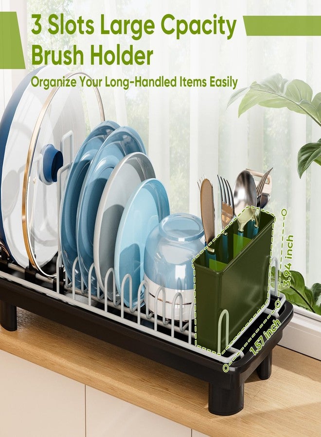VUSIGN Small Dish Drying Rack with Drain, Compact Dish Rack, Slim Dish Drainers for Kitchen Counter, Extendable Spout Strainers with Removable Utensil Holder, Space Saving, Black - Image 4