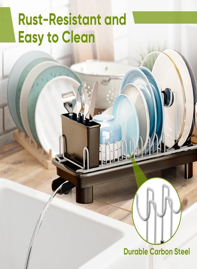 VUSIGN Small Dish Drying Rack with Drain, Compact Dish Rack, Slim Dish Drainers for Kitchen Counter, Extendable Spout Strainers with Removable Utensil Holder, Space Saving, Black - Image 5