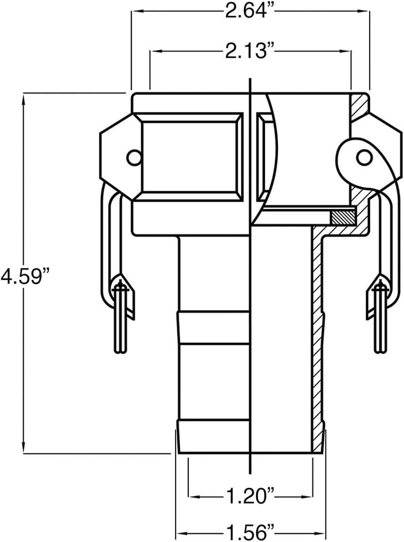 Gloxco Aluminum Type C Cam and Groove Hose Fitting, 1-1/2" Female Camlock x 1-1/2" Hose Shank (CAM-15-C-AL) - Image 2