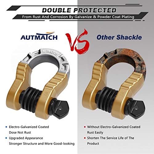 AUTMATCH D Ring Shackles 3/4" Mega Shackle (2 Pack) 68,000Ibs Break Strength - Heavy Duty Clevis Shackles with 7/8" Screw Pin and Isolator Washer for Tow Strap Winch Off Road Vehicle Recovery, Gold - Image 5