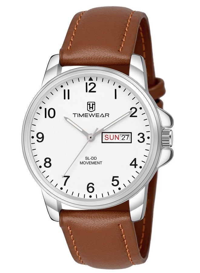 TIMEWEAR Analog New Track Number Dial Day Date Functioning Brown Leather Strap Watch for Men - Image 1