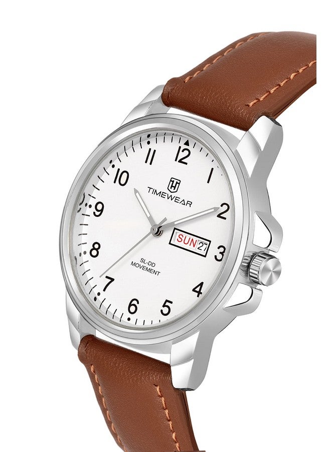 TIMEWEAR Analog New Track Number Dial Day Date Functioning Brown Leather Strap Watch for Men - Image 4