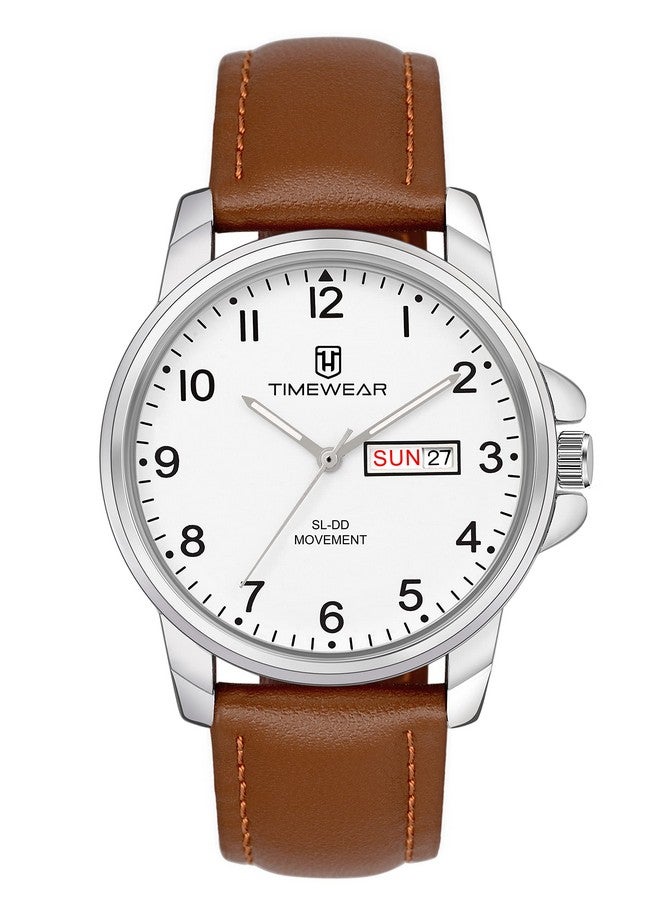 TIMEWEAR Analog New Track Number Dial Day Date Functioning Brown Leather Strap Watch for Men - Image 2