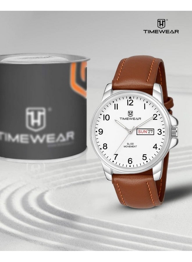 TIMEWEAR Analog New Track Number Dial Day Date Functioning Brown Leather Strap Watch for Men - Image 3