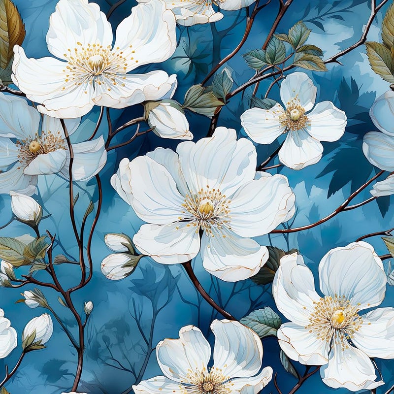 REDAMANCY Vintage BlueWhite Cherry Blossom Flowers Plants Tree Peel and Stick Wallpaper Stick on Contact Paper Vintage Wall Paper Easy Peel Off for nightstand Drawer Cabinet Renter