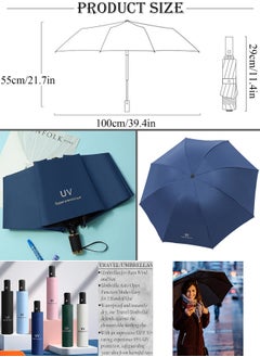 Qiccijoo Qiccijoo UV Foldable Umbrella for Rain & Sun Portable Travel Umbrella for Rain Windproof Compact Umbrella Automatic Umbrellas for Men Women Car Umbrella Golf Umbrella(Dark Blue)  - Image 2