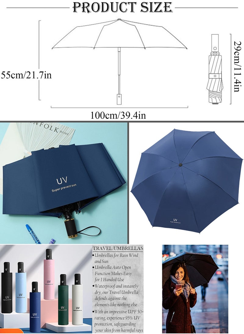 Qiccijoo - Qiccijoo UV Foldable Umbrella for Rain & Sun Portable Travel Umbrella for Rain Windproof Compact Umbrella Automatic Umbrellas for Men Women Car Umbrella Golf Umbrella(Dark Blue) - Image 1