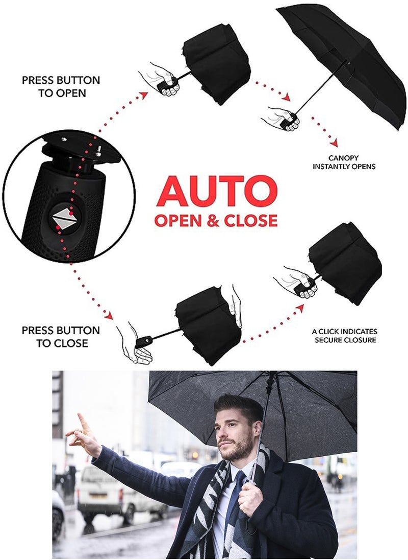 Qiccijoo - Qiccijoo UV Foldable Umbrella for Rain & Sun Portable Travel Umbrella for Rain Windproof Compact Umbrella Automatic Umbrellas for Men Women Car Umbrella Golf Umbrella(Dark Blue) - Image 1