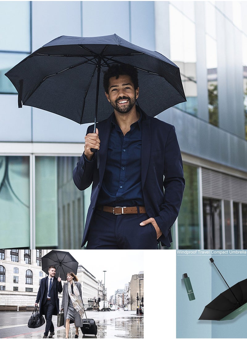 Qiccijoo - Qiccijoo UV Foldable Umbrella for Rain & Sun Portable Travel Umbrella for Rain Windproof Compact Umbrella Automatic Umbrellas for Men Women Car Umbrella Golf Umbrella(Dark Blue) - Image 1