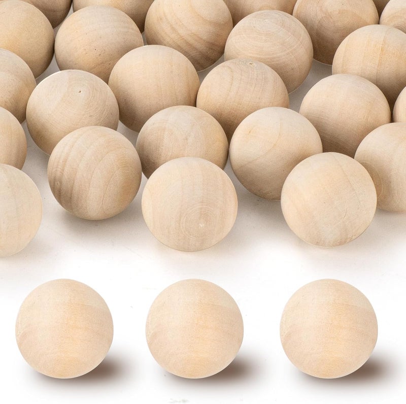 PONGJA 1 inch Wooden Balls, 60PCS Unfinished Round Wood Balls, 25mm Small Natural Wooden Balls for Crafts and DIY Decorative Projects - Image 1