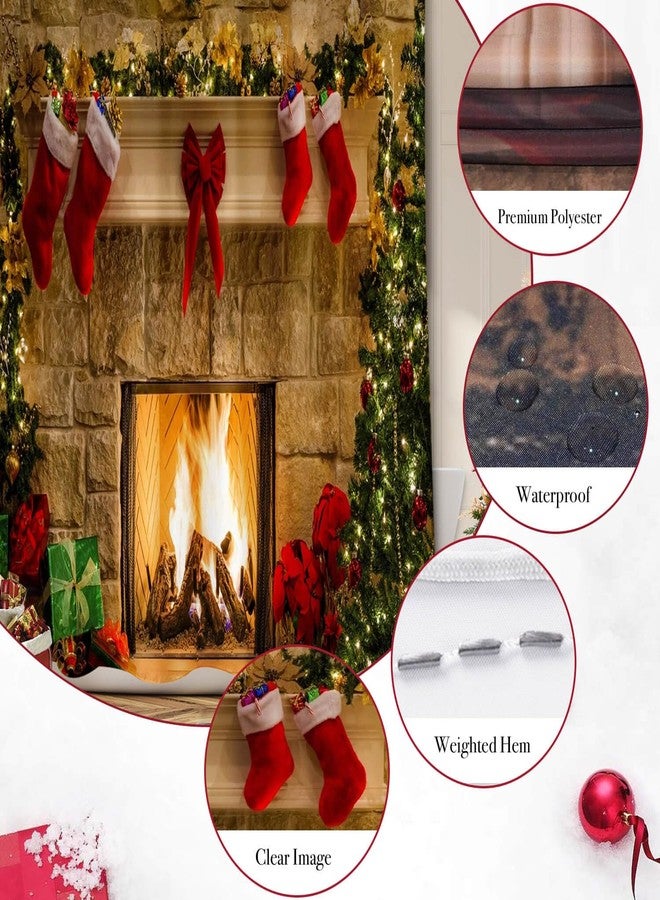 BROSHAN Fabric Christmas Shower Curtain, Red Christmas Shower Curtains for Bathroom, Winter Holiday Bathroom Decor, Xmas Tree Fireplace Pattern - Image 4