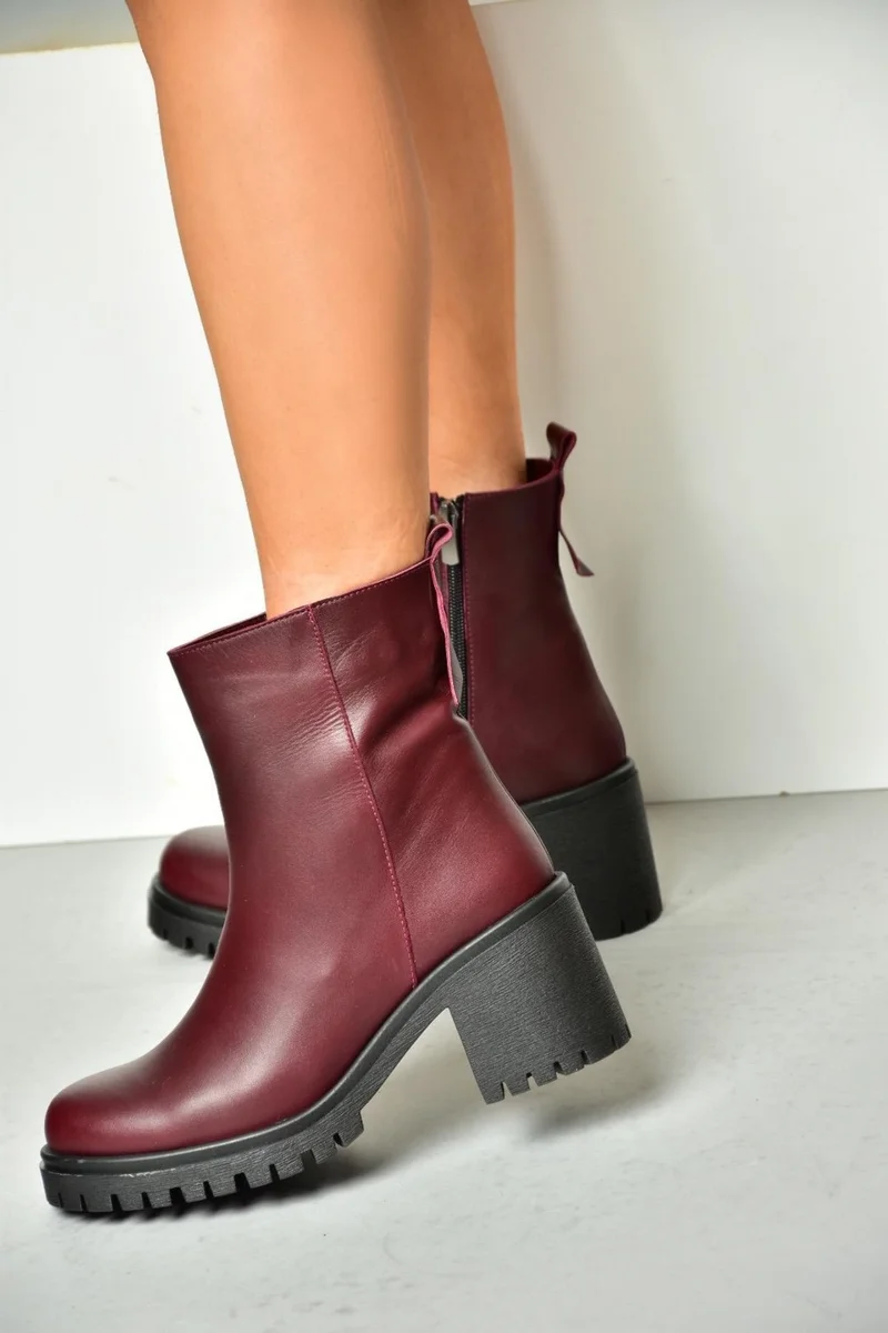فوكس شوز R654006503 Burgundy Leather Thick Heeled Women's Boots