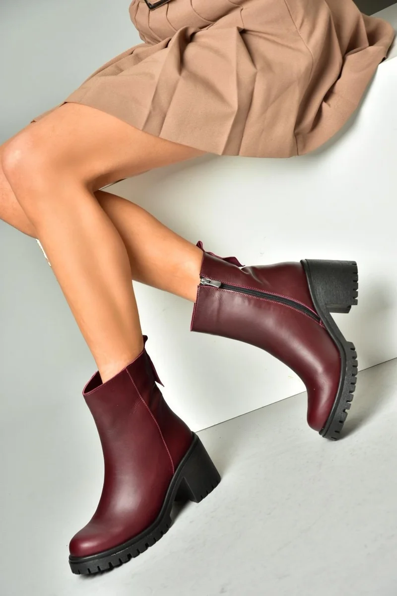 فوكس شوز R654006503 Burgundy Leather Thick Heeled Women's Boots