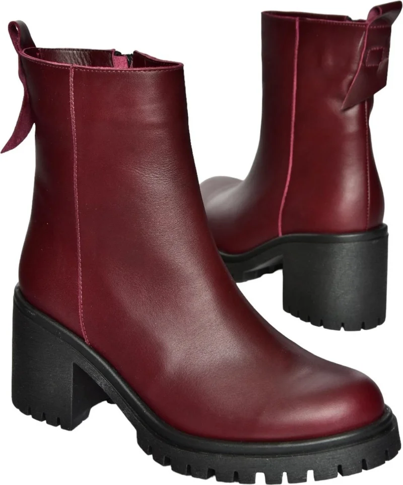 فوكس شوز R654006503 Burgundy Leather Thick Heeled Women's Boots