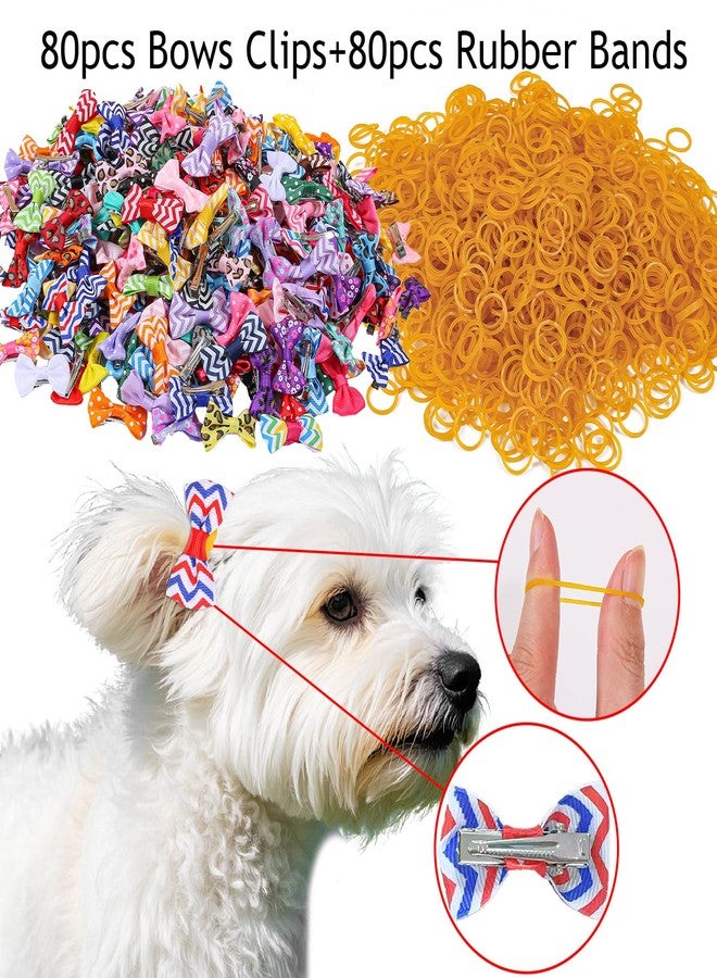 XIMA 160 Pieces Pet Hair Bows with Clips and Rubber Bands, Multicolor Puppy Dog Grooming Accessories - Image 2