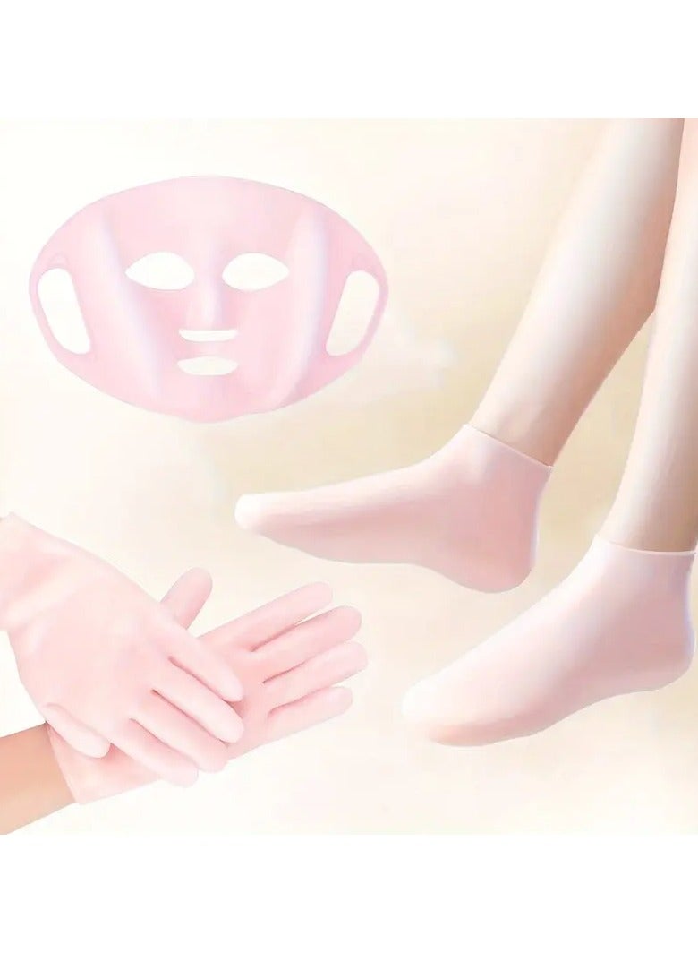Rozino 3pcs Silicone Moisturizing Set - Reusable Facial Mask Cover, Non-Slip Gloves, and Socks for Enhanced Skin Care, Prevents Evaporation, Ideal for Daily Hand and Foot Care Routine - Image 1
