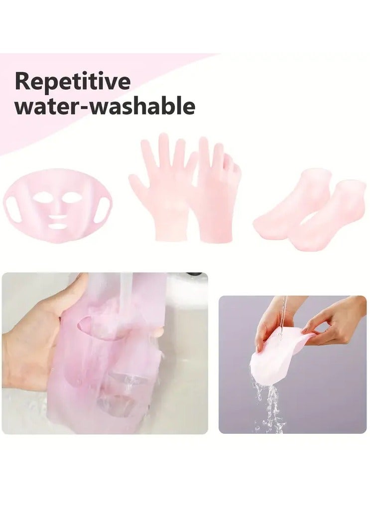 Rozino 3pcs Silicone Moisturizing Set - Reusable Facial Mask Cover, Non-Slip Gloves, and Socks for Enhanced Skin Care, Prevents Evaporation, Ideal for Daily Hand and Foot Care Routine - Image 4