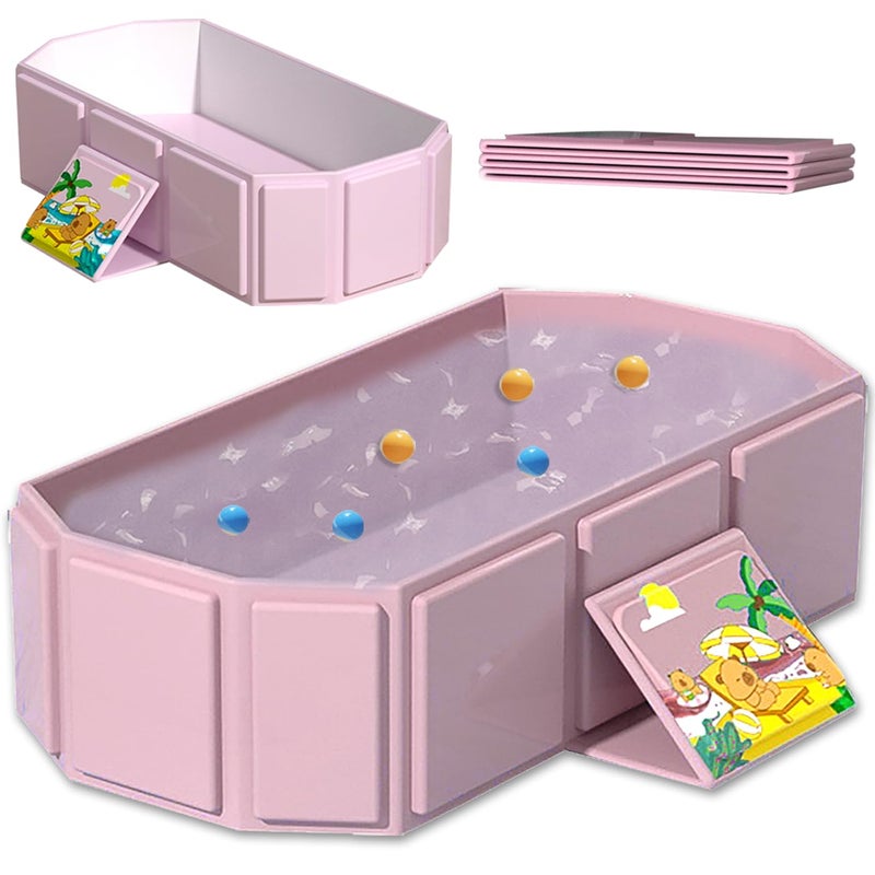 NARUNING Baby Foldable Childrens Bathtub Portable NonSlip Shower Tray for Kids Toddler Bath Tub with Drain Plug Boys and Girls Bathroom Water Pool Cat and Dog Pet Wash Shower Basin Pink - Image 2