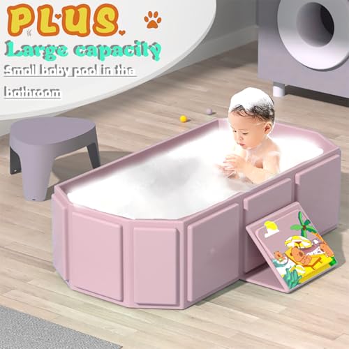 NARUNING Baby Foldable Childrens Bathtub Portable NonSlip Shower Tray for Kids Toddler Bath Tub with Drain Plug Boys and Girls Bathroom Water Pool Cat and Dog Pet Wash Shower Basin Pink - Image 3