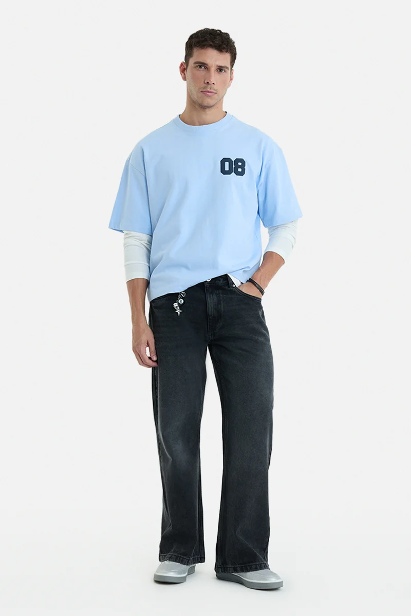 سنيتش Black Solid Flared Fit Streetwear Jeans